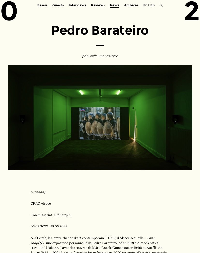 Pour la <a href="/revue_02/">Revue02</a> je reviens sur le très beau #soloshow de <a href="/BarateiroPedro/">f you x</a> actuellement au <a href="/CRAC_Alsace/">CRAC Alsace</a> par <a href="/GuillaumeLasse1/">Guillaume Lasserre</a> #review #online #contemporaryart zerodeux.fr/news/pedro-bar…
