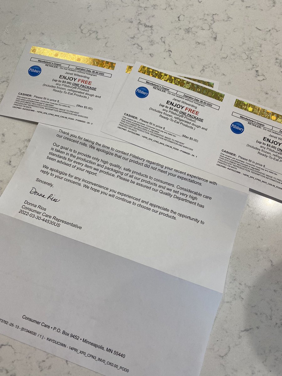 janeDubb5's tweet photo. Thank you @Pillsbury for your great customer service! I appreciate you reaching out to me to understand my recent crescent roll issue and sending me coupons for future products! https://t.co/OR3FE3Eje1