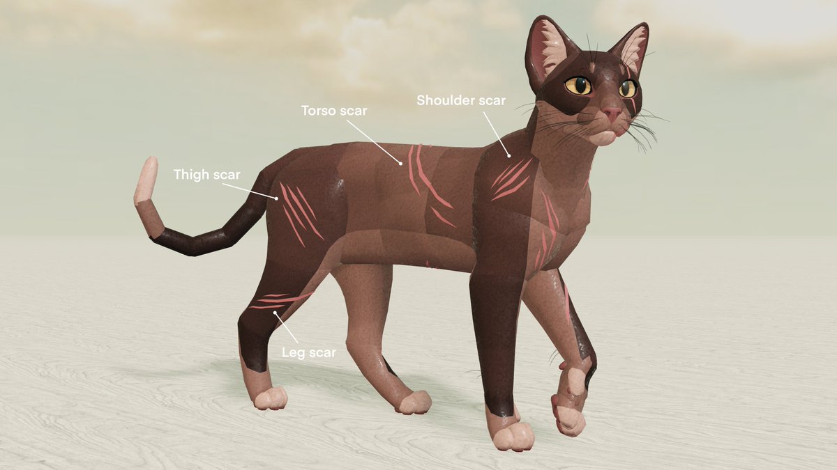 Bavelly3's tweet photo. 1/2 Remodeled scars for my cat model! @wcrproblox #Roblox #RobloxDev #WarriorCats #WCUE https://t.co/BrKTzDNHr7