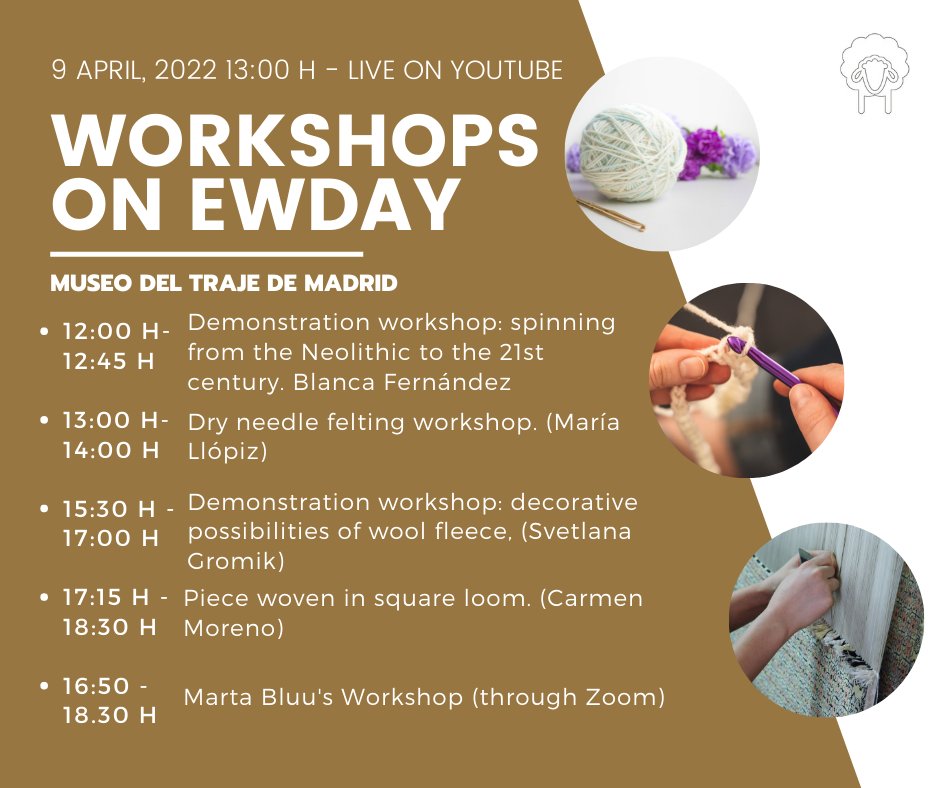 ewe_foundation's tweet photo. 🧶 Workshops in Museo de la lana de Salamón (León) and Museo del Traje de Madrid during the #EWDay!

🔽 Live from Youtube! 

https://t.co/mg27NgRXVU https://t.co/1KPL7DrEGK