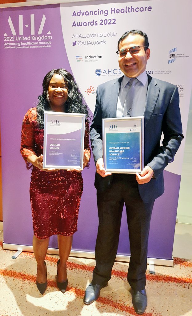 Advancing Healthcare Awards Overall Winners for 2022 and 2021 (HCS) in one picture 😄🎉. Well done <a href="/bamiprecious/">Bami</a> for making all Biomedical Scientists and Healthcare Scientists very proud. <a href="/AHAwards/">AHAwards💙</a> <a href="/IBMScience/">IBMS #AtTheHeartOfHealthcare</a> <a href="/ipemnews/">Institute of Physics and Engineering in Medicine</a> <a href="/ahcsuk/">Academy for Healthcare Science</a> <a href="/Angelafifty/">Angela Douglas MBE</a> <a href="/DavidRWells/">David Wells</a> <a href="/A_WilliamsNHS/">Dame Alwen Williams</a>