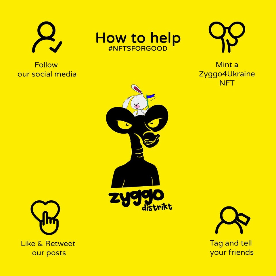 🔥 We’re aiming to donate over 1 MIL.USD to organizations that fight 4 #UkrainianRefugees. We need your help. ✊ Let’s take this humanitarian mission around the globe!  Read on➡️ zyggodistrikt.com. Join Discord👉 bit.ly/ZyggoCrib 
#NFTSFORGOOD #Zyggos4Ukraine #ETH