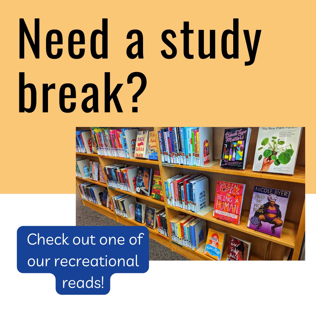 brescialibrary's tweet photo. Wanna #StudyBreak but don't wanna work on a puzzle or go for a walk? Try out one of the books from our fabulous #RecReads collection! We have fiction & non-fiction picks that are guaranteed to keep you committed to your study break schedule!
Keep up the great work, #BresciaUC! https://t.co/s8ekXwC8eY
