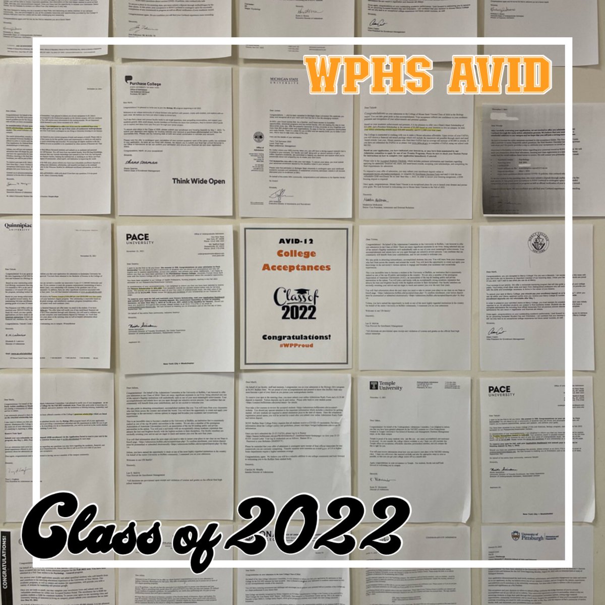 Love to see our ever growing ⁦<a href="/WPTigerPride/">White Plains High School</a>⁩ ⁦<a href="/AVID4College/">AVID</a>⁩  wall of college acceptance letters! Way to go, Tigers! ⁦<a href="/wplainsschools/">White Plains Schools</a>⁩ ⁦<a href="/DrJosephRicca/">WPCSDSuper</a>⁩ #WPProud