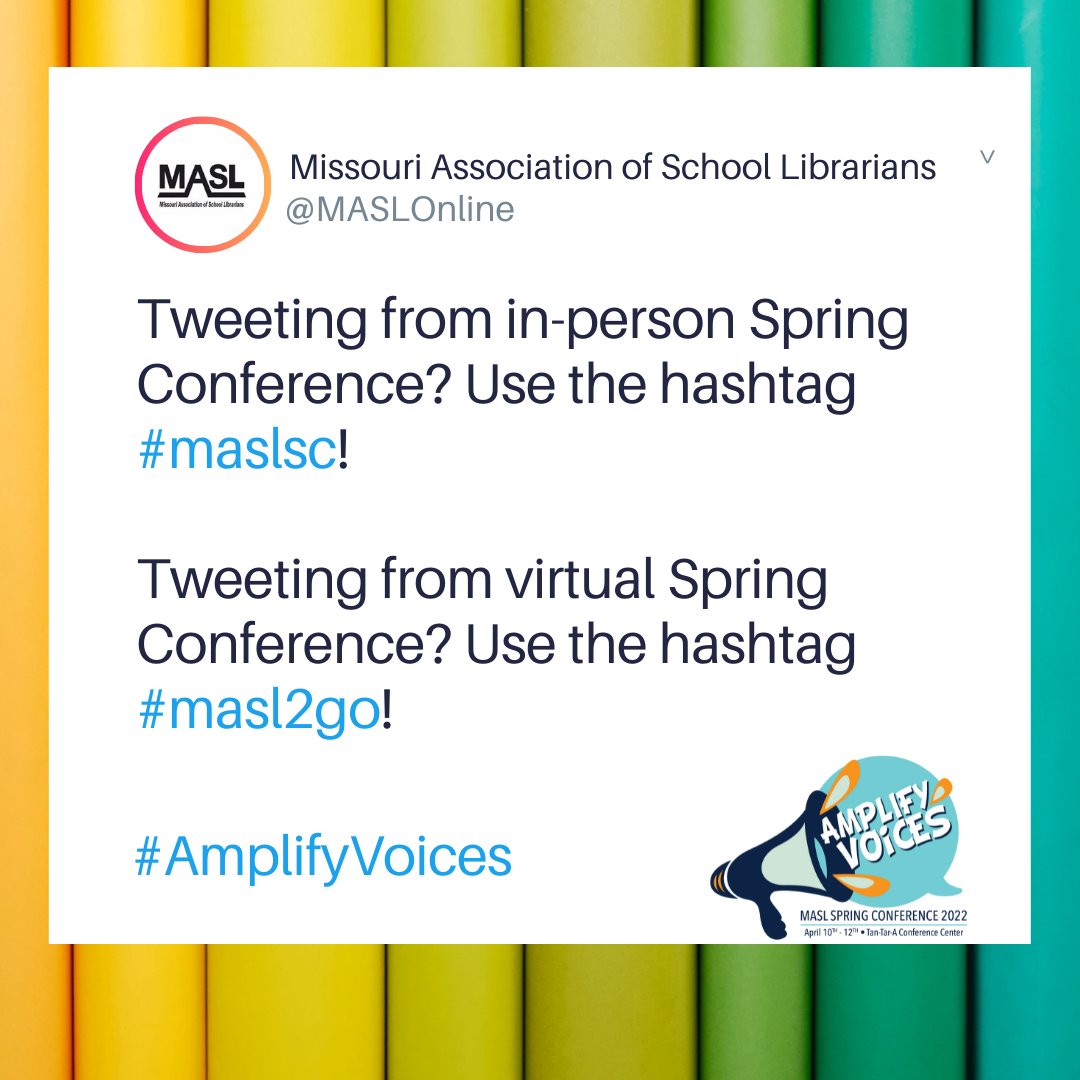 MASLOnline's tweet photo. Conference hashtag reminder - we’re using #maslsc for in-person attendees and #masl2go for virtual attendees! https://t.co/X1HHrSrSg4