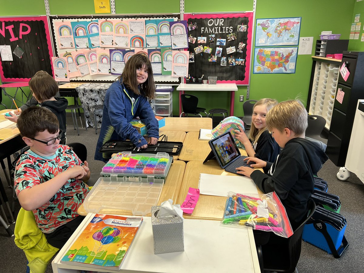 HarknessKim's tweet photo. Arts and Crafts to end our week! I emptied out MY craft cupboard and kids brought supplies from home. So fun to see them COLLABORATE and CREATE! #eeinkee https://t.co/Fp7B6ZeobQ