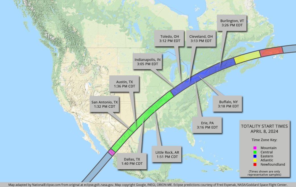 NWSEastern's tweet image. Mark your calendars!  2 years from today - April 8, 2024 a total solar eclipse will be viewable across parts of the Eastern Great Lakes into northern New England.