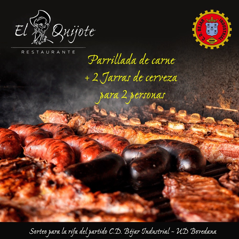 CDBejar_Ind's tweet photo. | SORTEO | 🥩

Este domingo, en la rifa habitual de cada partido, se incluye también una parrillada para 2 personas en Restaurante "El Quijote" 😋👏

#BéjarBovedana ❤💜 https://t.co/9XdsYDFzg3