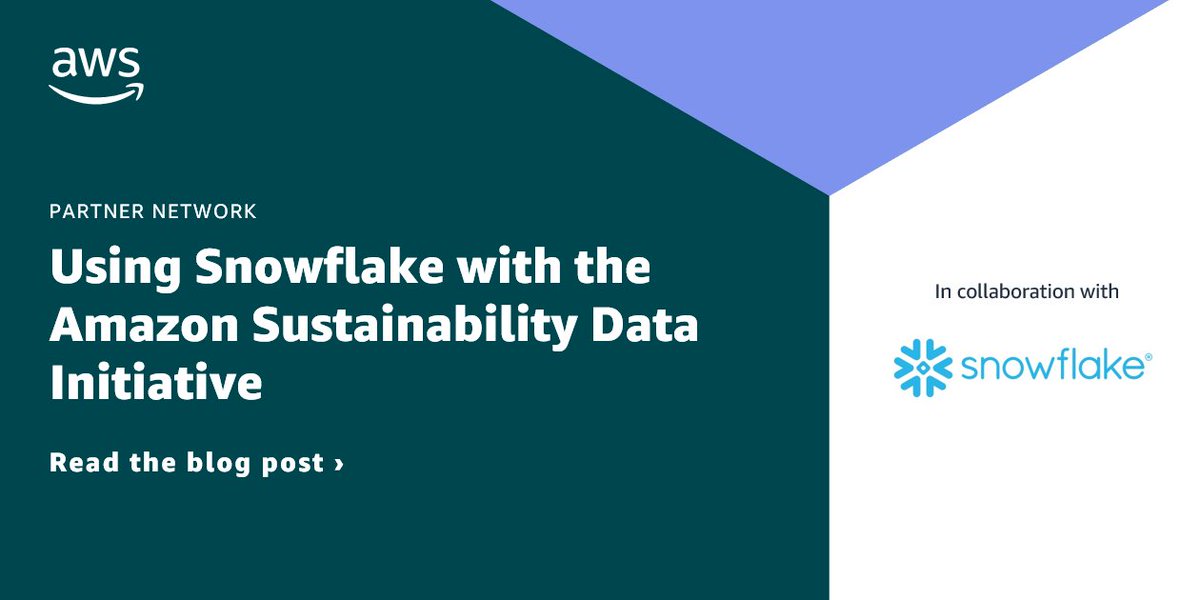 AWS_Partners's tweet photo. Using @SnowflakeDB to access &amp; combine multiple datasets hosted by the Amazon Sustainability Data Initiative: https://t.co/2tDKKc1xIv 📊 https://t.co/LxxHdKFBFm