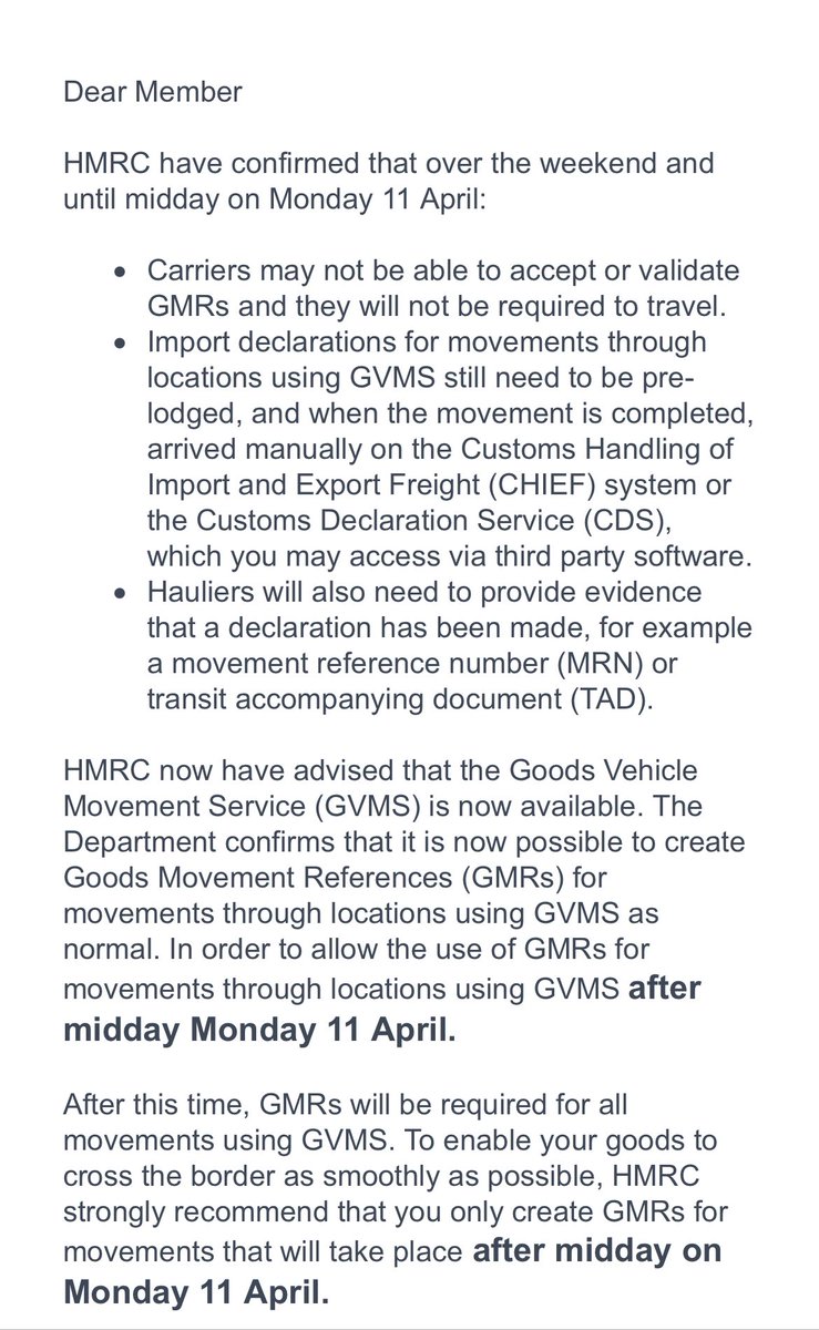 gwyneddshipping's tweet photo. Update from BIFA on GVMS, consistent with earlier reports @vivamjm @AnnaJerzewska @pmdfoster @Joe_Mayes #brexit #gvms https://t.co/2si4MD4l5U