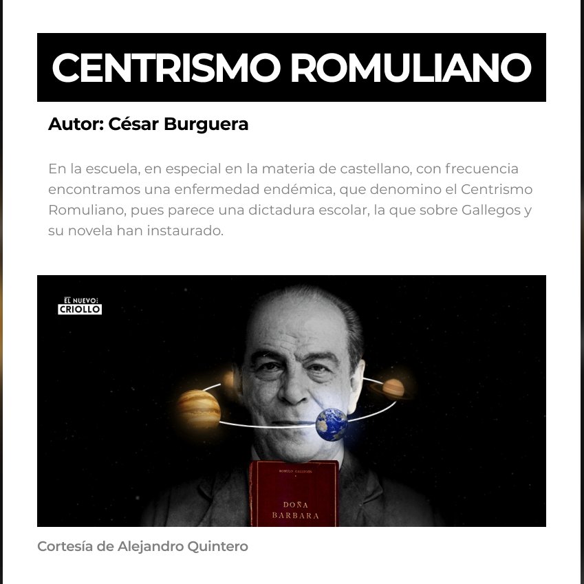 Nuevo Articulo. "Centrismo Romuliano" por @youreoncbs 

¿Cómo un hombre con bandera blanca se convirtió en el centro de la pluma nacional?

elnuevocriollo.com/literatura/cen…