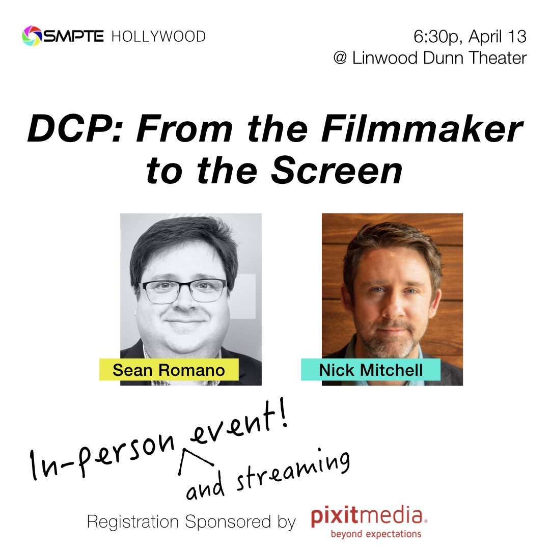 SMPTE Hollywood (@smptehollywood) on Twitter photo Don’t miss #SMPTE Hollywood’s in-person (and streaming) event on DCP packaging and delivery. Doors to the Linwood Dunn Theater in Hollywood will open at 6:30p. Register: bit.ly/3v4ziL9
#DCP #film #movie #Hollywood #filmmaking #filmmaker #digitalcinemapackage <a href="/eikongrp/">Eikon Group</a> Don’t miss #SMPTE Hollywood’s in-person (and streaming) event on DCP packaging and delivery. Doors to the Linwood Dunn Theater in Hollywood will open at 6:30p. Register: bit.ly/3v4ziL9
#DCP #film #movie #Hollywood #filmmaking #filmmaker #digitalcinemapackage <a href="/eikongrp/">Eikon Group</a>