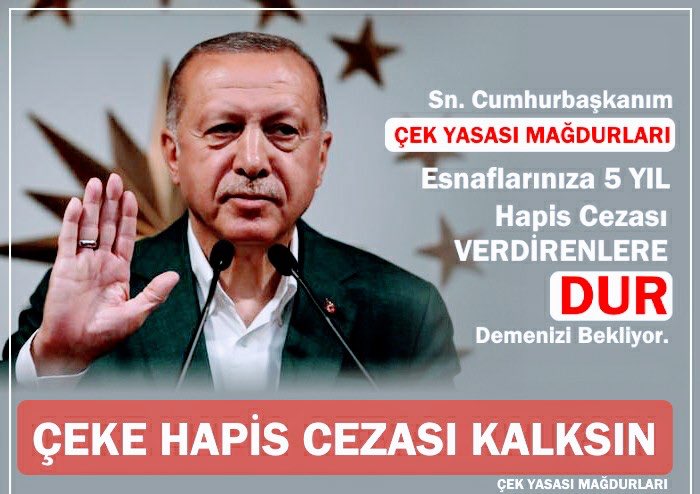 Esnaf suçlu değil borçludur. Esnafa yapılan zulümdür. #CekeHapisCezasıKalksın 
<a href="/RTErdogan/">Recep Tayyip Erdoğan</a> <a href="/BY/">Binali Yıldırım</a> <a href="/NumanKurtulmus/">Numan Kurtulmuş</a> <a href="/yilmaztunc/">Yılmaz TUNÇ</a> <a href="/bybekirbozdag/">Bekir  Bozdağ</a>  <a href="/mehmedmus/">Dr. Mehmet Muş</a>