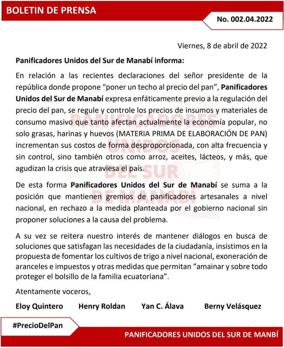EloyQuinteroM's tweet photo. Es tan simple como poner interés, voluntad política
La solución NO es el incremento al precio del pan, es regular los precios de la materia prima, el no hacerlo puede acarrear al final del día una crisis alimentaria
@LassoGuillermo
@AsambleaEcuador
@xaviersantos_ec
#PrecioDelPan https://t.co/4XoyWyU20y