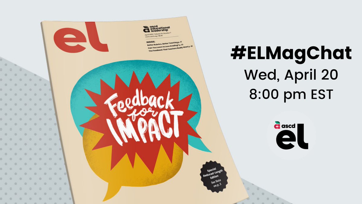 Enjoying the April issue? Extend your learning with our next #ELMagChat! We'll be exploring what it really takes to give—and receive—effective #feedback. @jaymctighe @tonyfrontier @alexiswiggins @SaneeBell @tguskey @myrondueck @Teachers_Lead @andyhousiaux @mattleisen @MattRKay