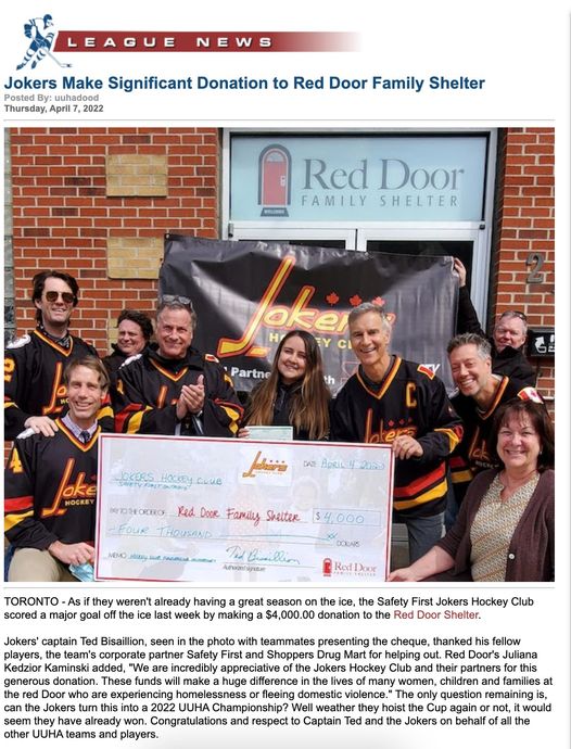 TheUUHA's tweet photo. .@JokersHC, the funniest team on ice, have done a good one for the Red Door Family Shelter.
https://t.co/3KfhljX04f https://t.co/vtVHfFLNts