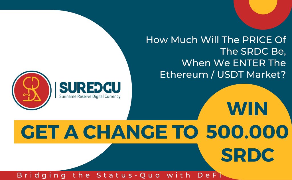 Suredcu_SRDC's tweet image. 🚨***SRDC ALERT***

 What will be the price of the #SRDC on the #Cryptocurrency Market after the Private-Sale of 30 days?

Guess the initial #price correctly, and have a CHANCE of winning half a million SRDC’s, &amp;amp; become a Crypto #Millionaire in Suriname in a unique way! #fintech