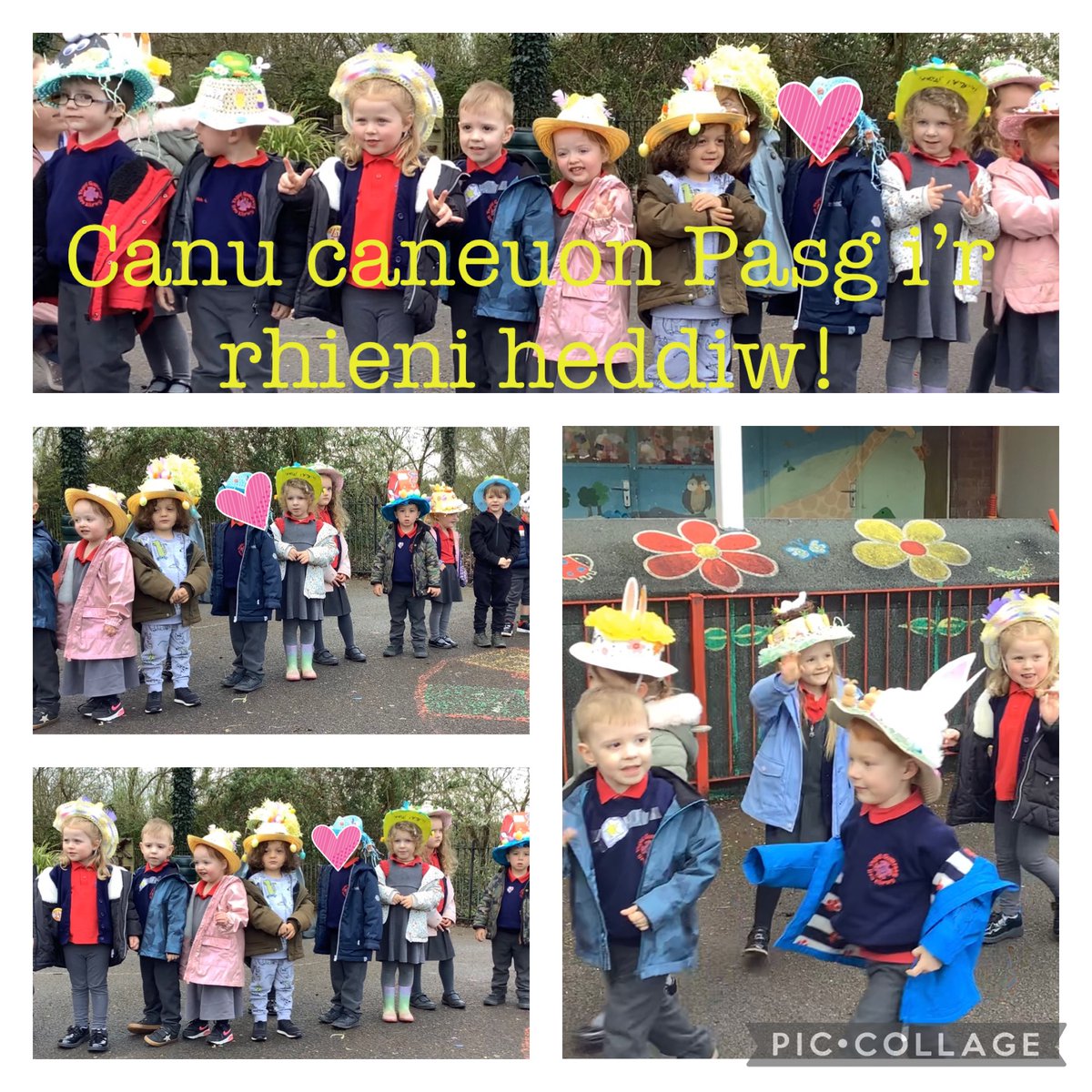 YbeMeithrin's tweet photo. Am wythnos wych! Cyfle i ganu caneuon Pasg ac i ddangos ein hetiau anhygoel.

A fantastic way to end our week! We thoroughly enjoyed singing our Easter songs to our parents and showing off our Easter hats. https://t.co/TIw76FdqnZ