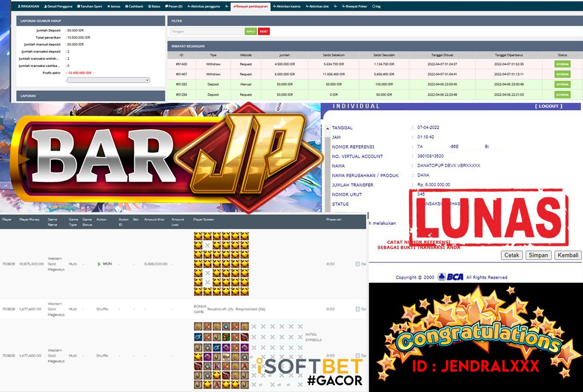 MithaAu's tweet photo. Selamat Kepada Member BARJP ID : JENDRAL*** Berhasil melakukan penarikan kemenangan sebesar : 11.656.400 Rupiah.
Bermodalkan 50.000 dan mendapatkan bonus New Member sebesar : 50.000 dapat menghasilkan kemenangan Maksimal pada permainan I Softbet di #BARJP https://t.co/en0SgTAZ9z