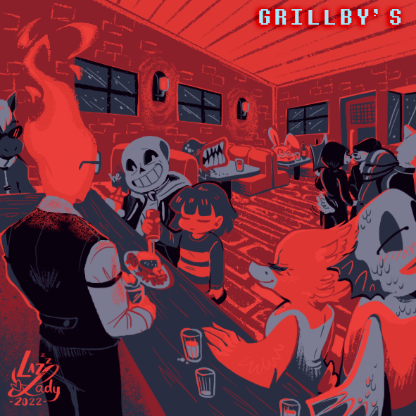 Lazz_S2_Lady's tweet photo. "whoops.
eh, forgeddaboudit.
you can have mine."
#10 - Grillby's
.
.
#undertale #fanart #palettechallenge #grillbys #snowdintown #truepacifistroute #lazzladyart https://t.co/TkSmA4RwP5