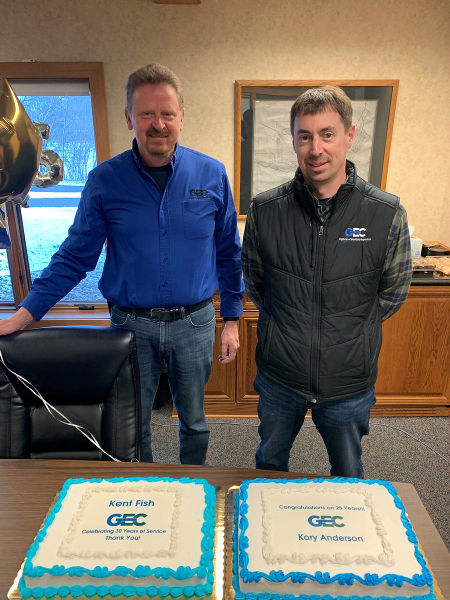 Congratulations to these two guys!! 30 years ago today, @kentfishKent Fish joined General Engineering Company! 
And in January (when it wasn't a great time to gather) Kory celebrated 25 years at GEC.
Thank you and Congrats to you both!