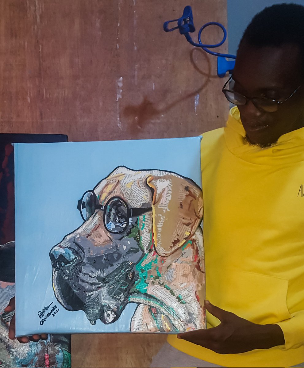 JoshuaBamise's tweet photo. Last piece in the "VISION" series. It is good to take a picture with your work.
#art #wearenigeriancreatives #petart #doglovers #pureaddiction #shank #contemporaryart #Avengers #Goku https://t.co/pxC9ERwto6