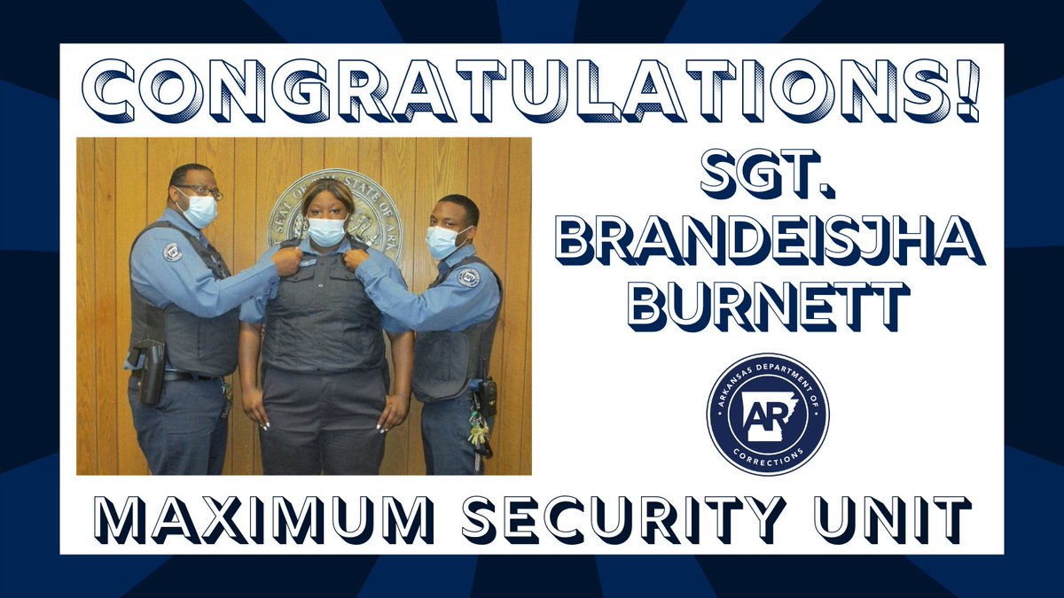ADCPIO's tweet photo. The #ARDOCFamily would like to congratulate Sgt. Brandeisjha Burnett on her recent #promotion at the Maximum Security Unit!
#Congrautlations #MaxUnit https://t.co/FtKwTPiAuP