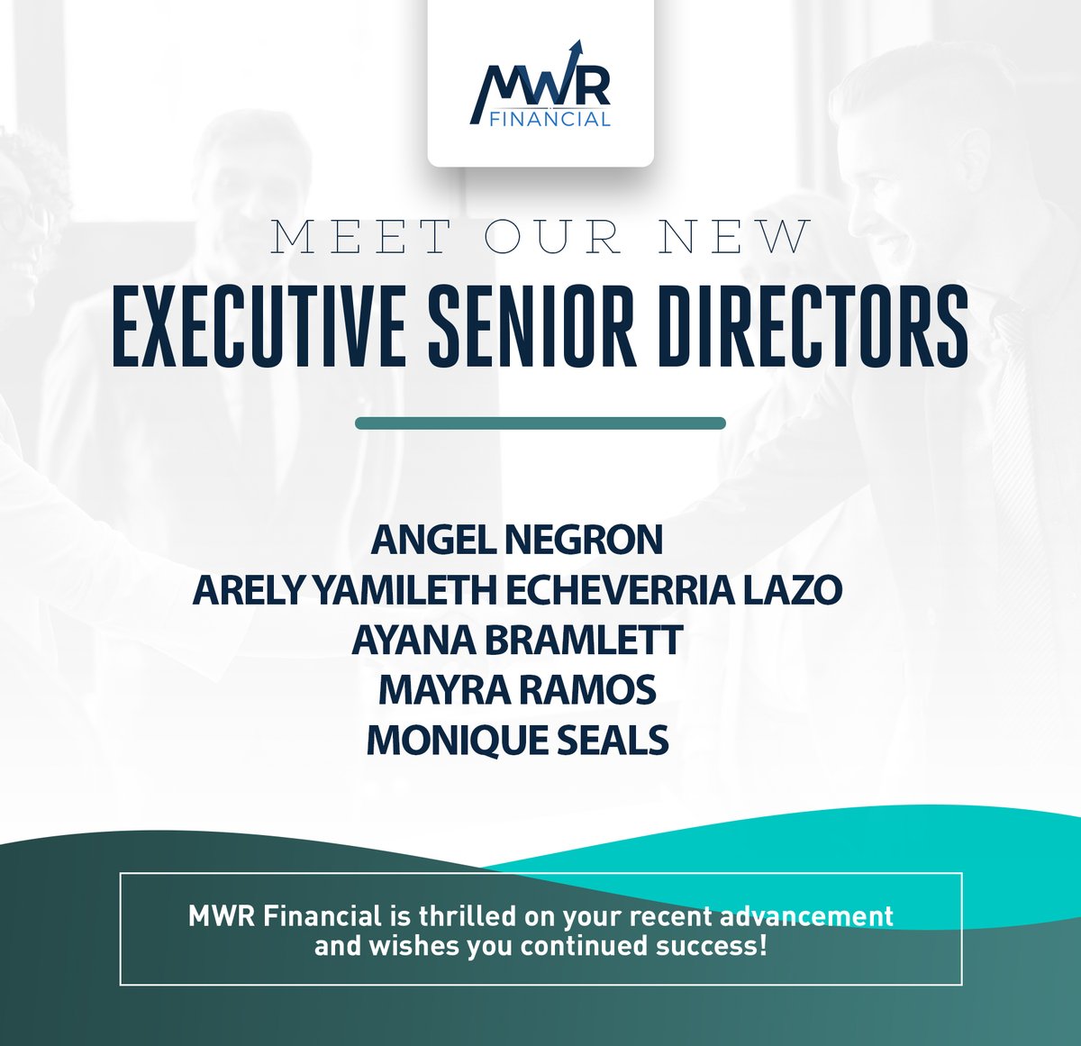 MWRFinancial's tweet photo. Bravo, new Executive Senior Managers! 👏
Congratulations Team! You have all been putting in the hard work to grow and Make Wealth Real. Keep up the motivating work, next step is earning a spot in the Presidential Club!
#MWRFinancial #MakeWealthReal #ExecutiveSeniorDirector https://t.co/oFakRifLAR