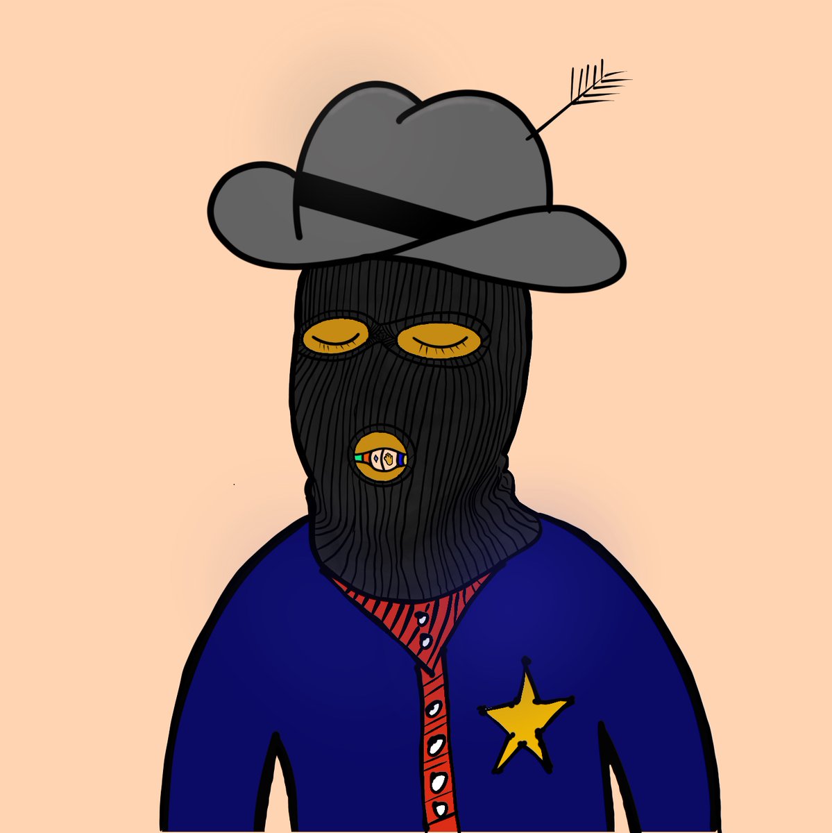 I present you with the Ski Mask Sheriff. What do y'all think about him. Could use some feedback and help. I will be airdropping someone one of the <a href="/SkiMaskBoyz/">Ski Mask Boyz</a> from my Upcoming collection. Just Like, follow and retweet.