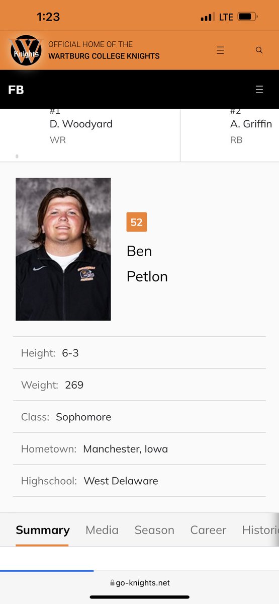 BenDunlap76's tweet photo. Wartburg also has an absolute unit at the punter position… 🤝 @benpetlon https://t.co/7HDD2Tgq67