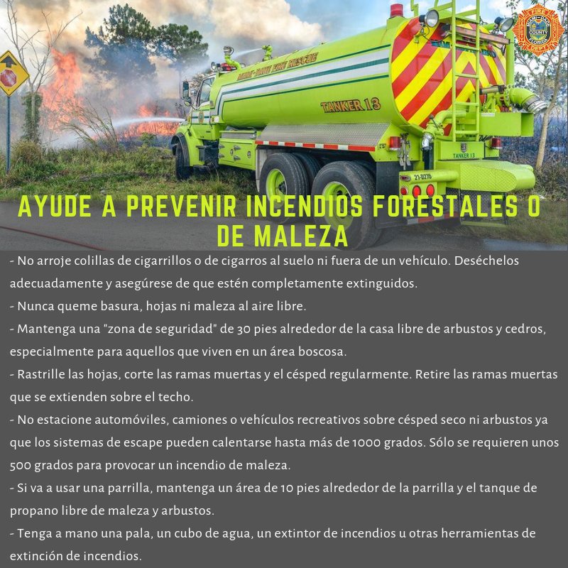 MiamiDadeFire's tweet image. #MDFREnEspañol: Estamos en el pico de la temporada de los incendios forestales y de maleza en el sur de Florida. #MDFR insta a los residentes a mantener su vecindario seguro siguiendo estos importantes consejos para aprender a prevenir estos tipos de incendios. #MDFRSafety