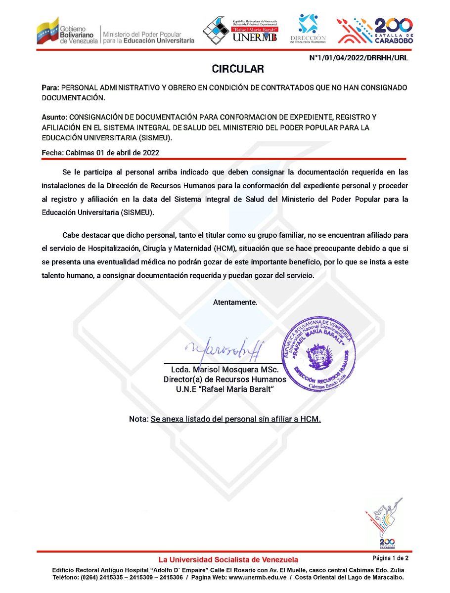 RRHHContigo's tweet photo. #DeInterés  Atención Personal Administrativo y Obrero Contratados que no han consignado documentación. https://t.co/wh7IgfYOsE