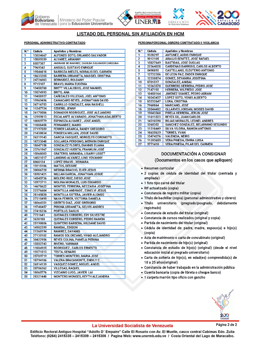 RRHHContigo's tweet photo. #DeInterés  Atención Personal Administrativo y Obrero Contratados que no han consignado documentación. https://t.co/wh7IgfYOsE