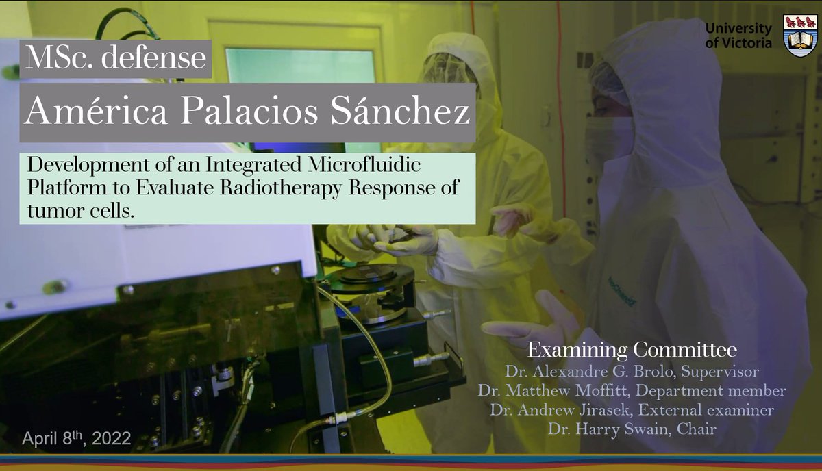agbrolo's tweet photo. Congrats America @Amerikps for a successful MSc defense. Thxs Matt Moffitt and @AndrewJirasek for  thoughtful questions and comments and Prof. Shaw for being the Chair. America's #microfluidics platform trap and detect #CANCER cells by #Raman spectroscopy #CancerResearch https://t.co/3UjK6UpG4O