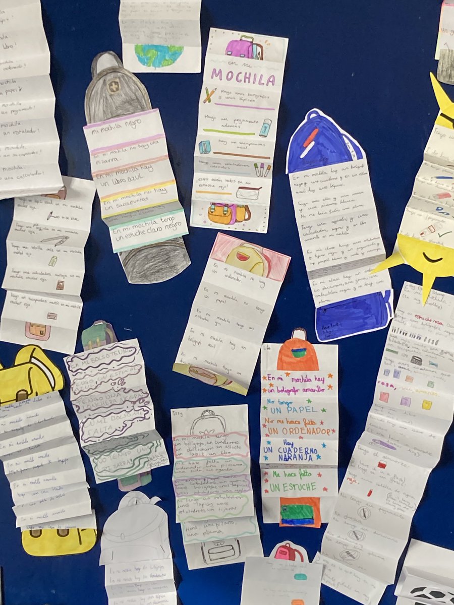 FrauGiles's tweet photo. So many superb concertina mini-books made by year 7 and 8 Spanish classes ⁦@DebenhamHigh⁩ ⁦@DebenhamHighMFL⁩ 🇪🇸 📚 -I’m running out of wall space! ⁦@valleseco⁩ 💡 #lacomida #megusta #Spanish #mimochila #minibooks https://t.co/qlHFwiQcgR