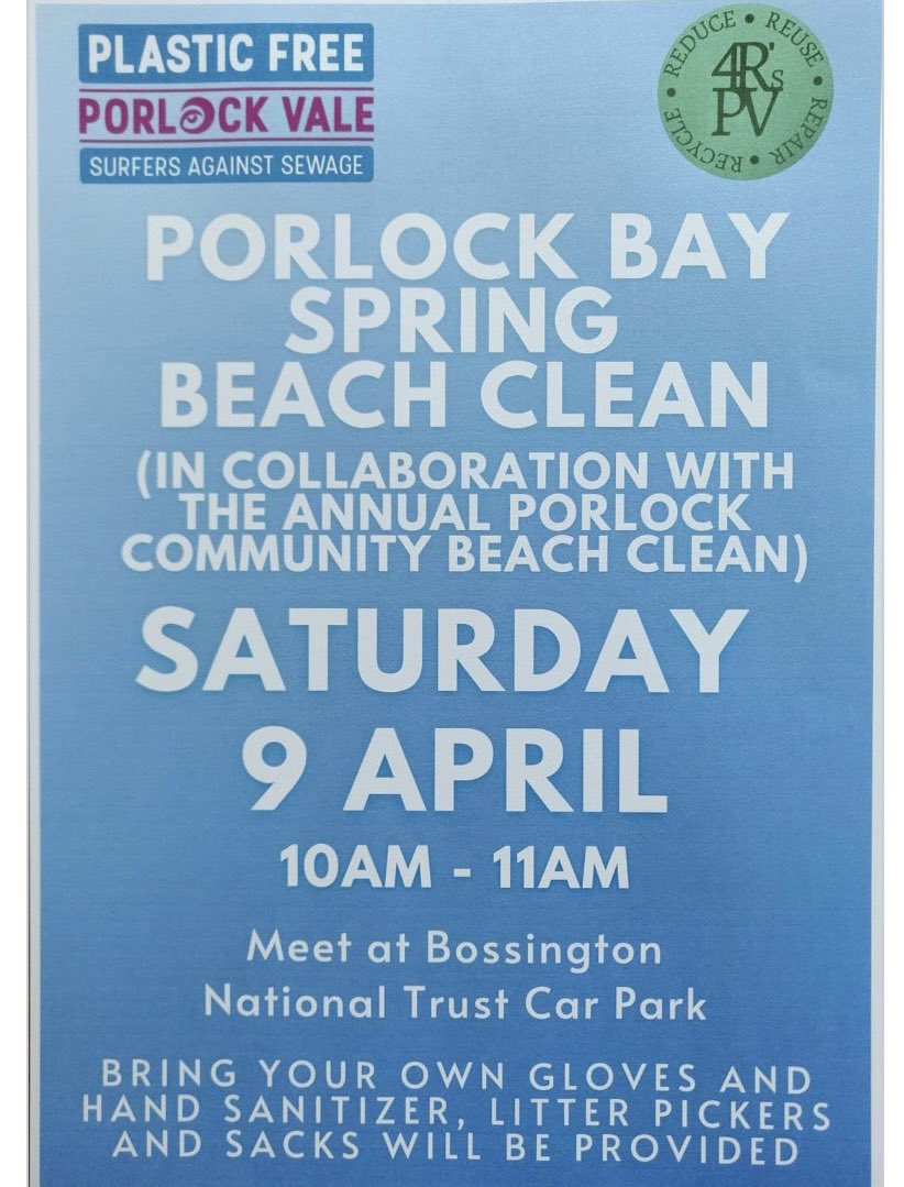 Join us for a spring beach clean tomorrow! 

#beachclean #plasticfree #porlock #somerset