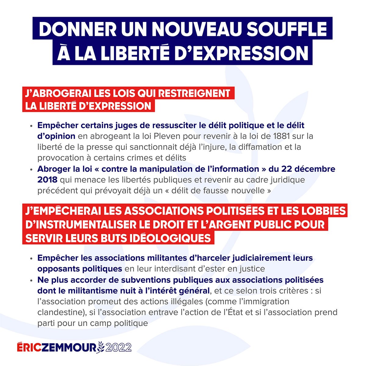 ProgrammZemmour's tweet photo. #ProgrammeZemmour LIBERTÉ D'EXPRESSION
🔗https://t.co/fYGCAkVDn0
https://t.co/cOnOMc3KKI
https://t.co/7iRxisenbG
https://t.co/NlsEOP4RDF
#JeVoteZemmourLe10avril #DimancheJeVoteZemmour
#JeFaisMentirLesSondages
Donner procuration ➡️ https://t.co/8CyAZxMqkD
@LiensZemmour. https://t.co/EfTAzlzeUC