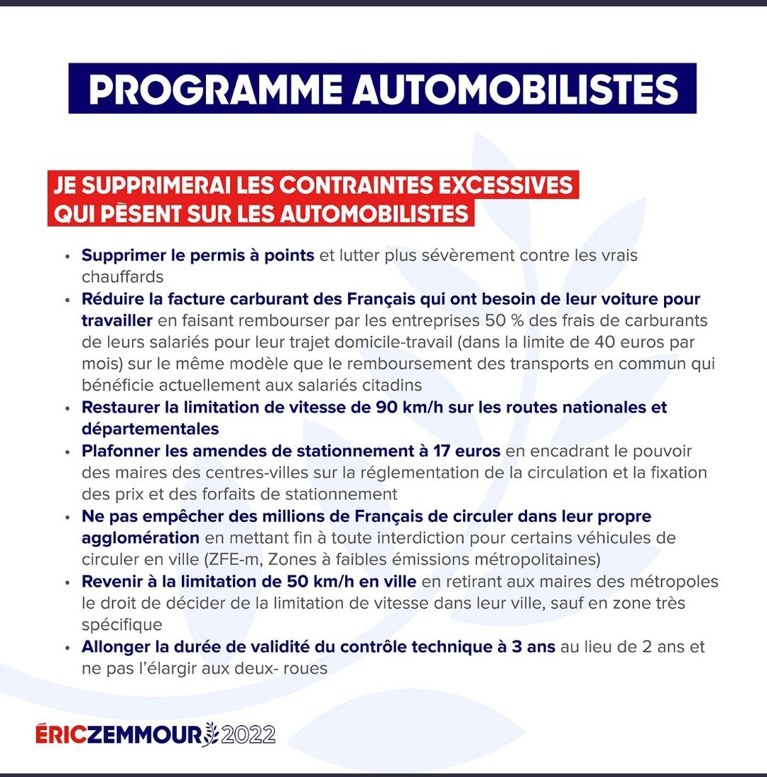 ProgrammZemmour's tweet photo. #ProgrammeZemmour AUTOMOBILISTES
🔗https://t.co/fYGCAkVDn0
https://t.co/cOnOMc3KKI
https://t.co/7iRxisenbG
https://t.co/NlsEOP4RDF
#JeVoteZemmourLe10avril #DimancheJeVoteZemmour
#JeFaisMentirLesSondages
Donner procuration ➡️ https://t.co/8CyAZxMqkD
@LiensZemmour. https://t.co/1818OM84n8