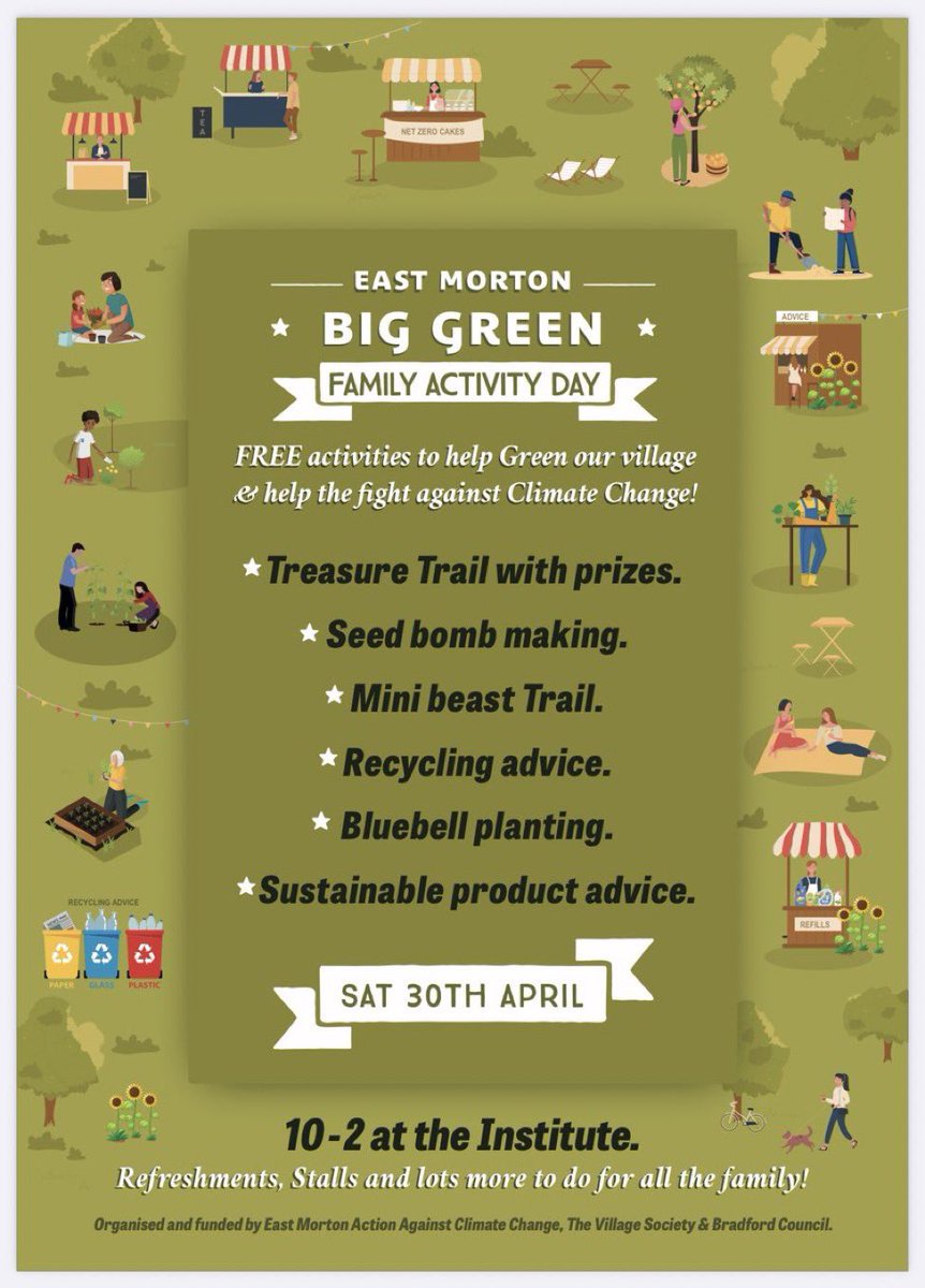 EMClimateAction's tweet photo. Not long to go 😃

📣 Big Green Family Activity Day
🗓 30th April 10-2
📍 East Morton Institute

#countdown #eastmorton #keighley #bradford #familyfun @bradfordmdc @KeighleyCouncil @bingleygrammar @EastMortonCEP @eastmortonshop @CrossflattsPri @3LBBakery @reduceyourco2 https://t.co/6u6PD60EAc
