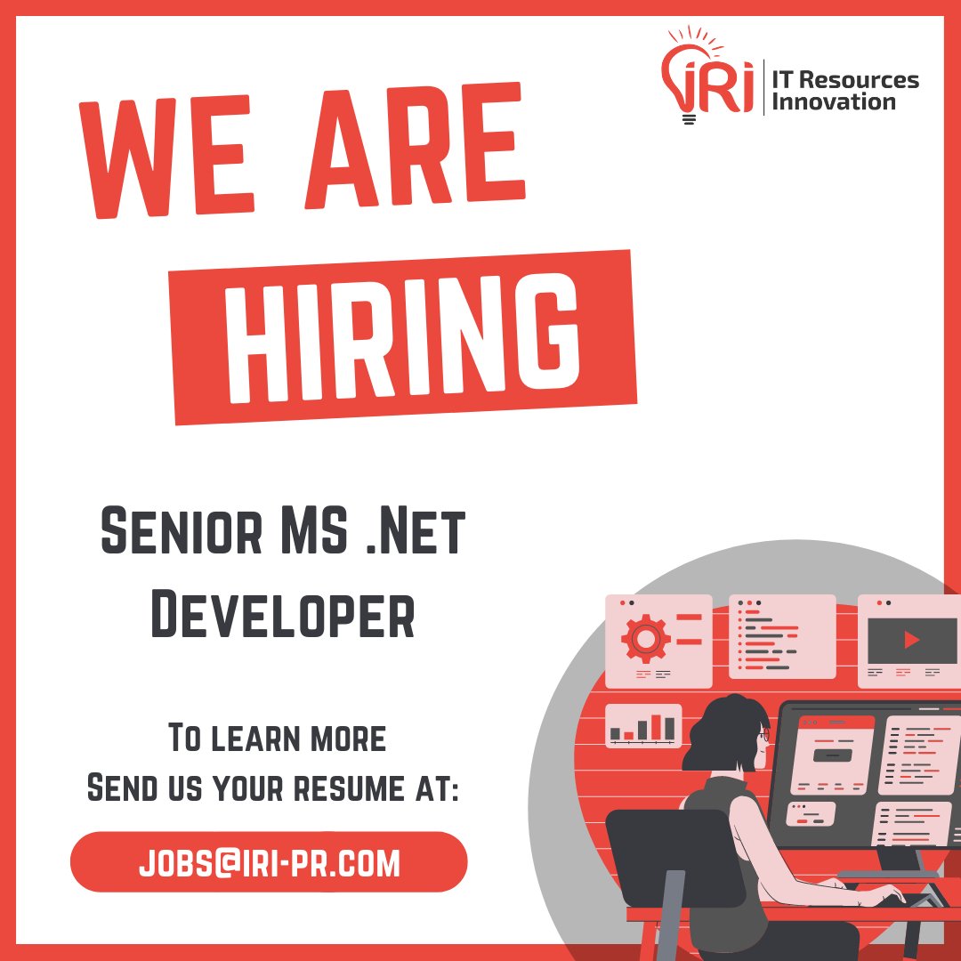 📣 #HIRING 📣 We are searching 🧐 for an MS .Net Programmer to work with us! Send us your resume to jobs@iri-pr.com