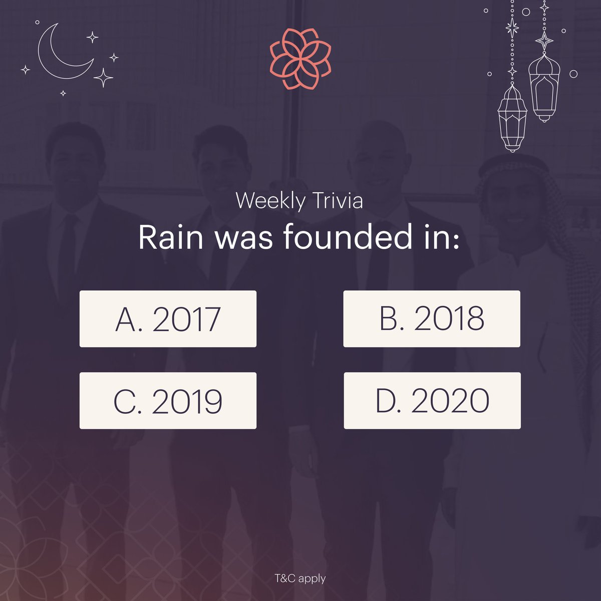 Answer and win $BTC with Rain this Ramadan!🌙

To participate:
- Follow
- Retweet
- Leave the right answer in the replies

Winner will be announced on Sunday 10th of April.
Terms &amp; Conditions apply

#رمضان_كريم