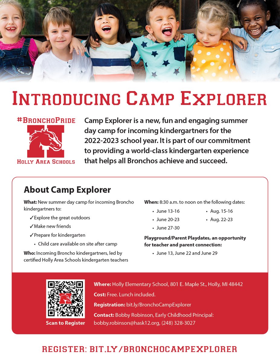 Do you have an incoming Y5 or Kindergarten student? Have you enrolled for school yet? Have you enrolled for this awesome camp just for this age group? Do it today! We can't wait to see you! #BronchoPride
