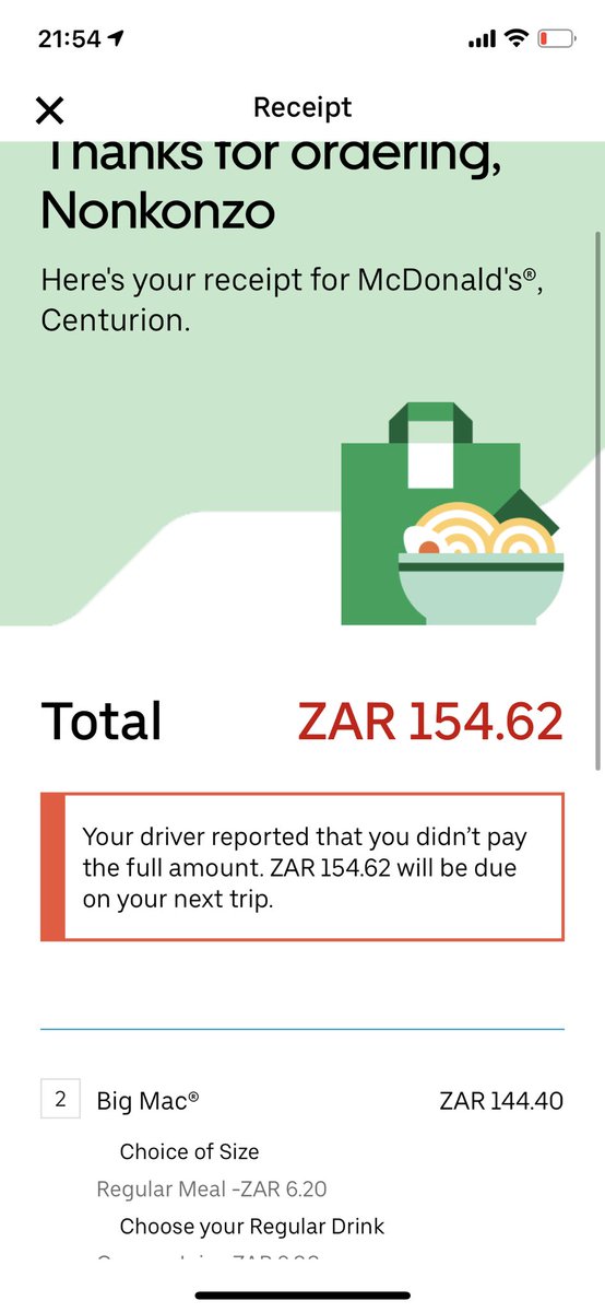 NonnybaeSA's tweet photo. The service from @UberEats is really getting worse by the day!! It’s disgusting!!! This is my second time in a week ordering food and it doesn’t arrive! Then your drivers switch off their phones! @Uber_Support  DISGUSTING!!!!!!this is rubbish! https://t.co/Xrs15m00Nh