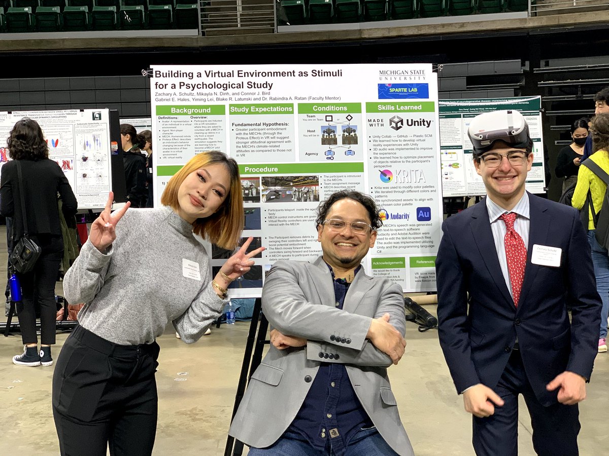 zschultz127's tweet photo. I had a really fun time presenting two posters today at UURAF!
@UR_at_MSU @spartiecast @raratan #metaverse #vr #virtulreality #MSU #michiganstateuniversity https://t.co/aTCQo1N3Mw