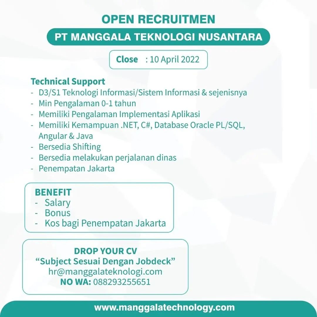 lokerit_01's tweet photo. Open Recrutment ๐งโ๐ป๐งโ๐ป
#programmer #loker #lokerjakarta #programming #manggalateknologi #devops #developerbatam #lokerit #lokerprogrammer #lokerdeveloper https://t.co/LPMev3gSRS