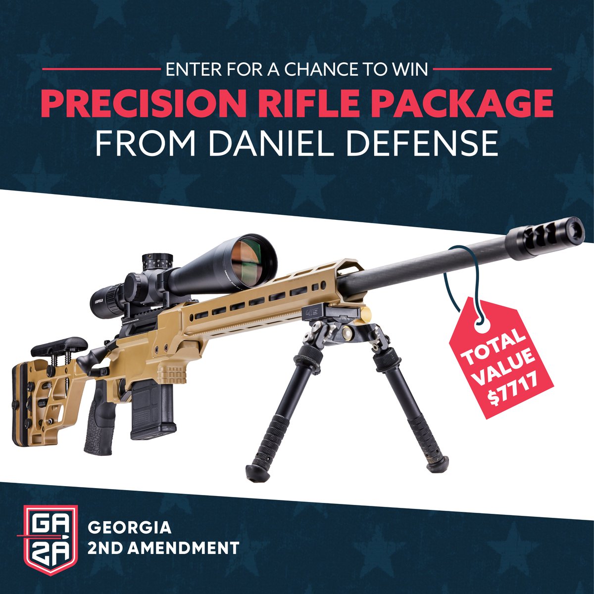GA2Aorg's tweet photo. 🚨 The Daniel Defense Precision Rifle Package Raffle is LIVE at https://t.co/Mzd33QD5bS! Enter for a chance to win a @DanielDefense DELTA 5 PRO w/ a Leupold Mark 5HD 5-25x56 Riflescope, Atlas Bipod w/ Area 419 ARCALOCK Clamp, & private, 1-on-1 precision rifle instruction! #GA2A https://t.co/Z0oUYXDPvR