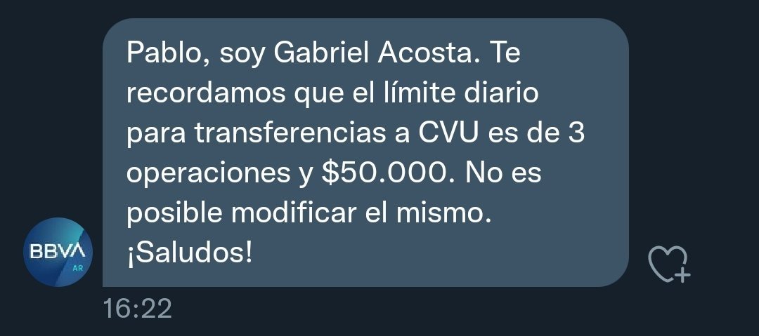 mbeaudroit's tweet photo. Hola @bbva_argentina es ilegal limitar transferencias de CVU. @BCRAusuarios https://t.co/BKgzbG7jKm