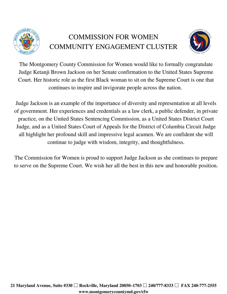MoCoWomen's tweet photo. Statement from Montgomery County Commission for Women.
#mococfw https://t.co/T8UVpkNXxT