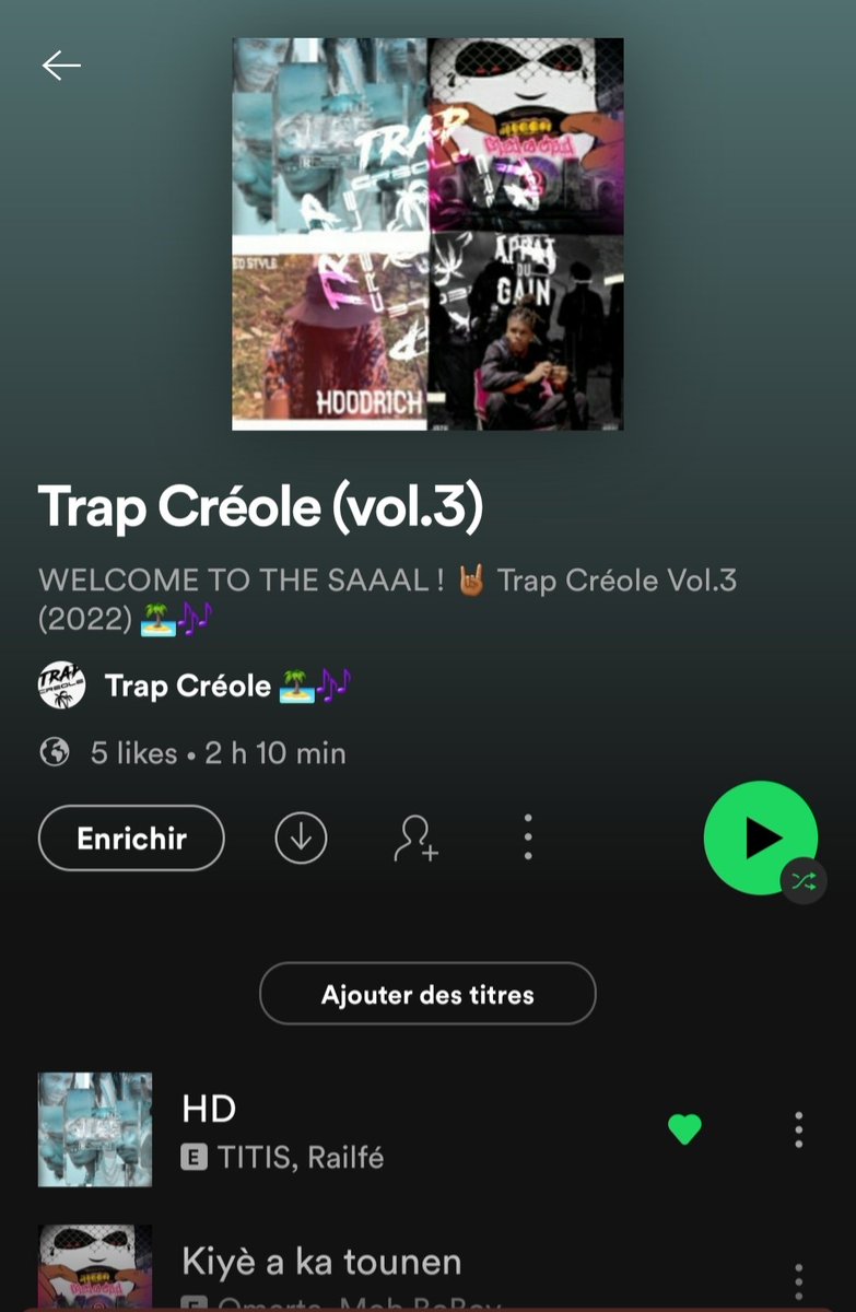Le nouveau titre "HD" de <a href="/TitisSquare/">Titis x Square</a> &amp; @railfedmg extrait du projet "GLEE" est maintenant disponible dans la playlist (TRAP CRÉOLE VOL 2) ainsi que toutes les news depuis le début du mois . 💯

#MiseAJour ✔️ #Spotify 📱 #TrapCréole 🏝️