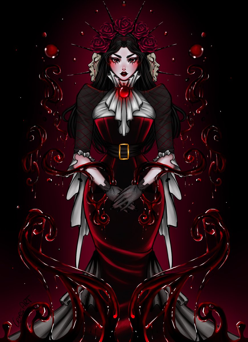 ceres_art's tweet photo. Commission 🍷 Blood sorcerer
Another magic themed commission 
This time a blood sorcerer <3
#blood #sorcerer #mage #commission #girl #woman #roses #mask #cute #gothic #red #longdress #velvet https://t.co/sezNcv2UqX